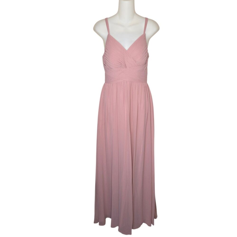 Azazie Blake Chiffon Lace Pleated A-line Bridesmaids Maxi Dress Vintage Mauve 6